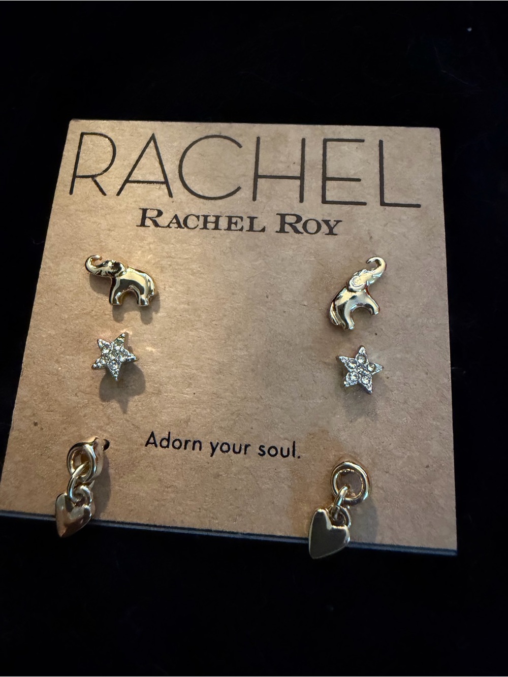 RACHEL Rachel Roy Gold Elephant, Star, and Heart Earring Trio
